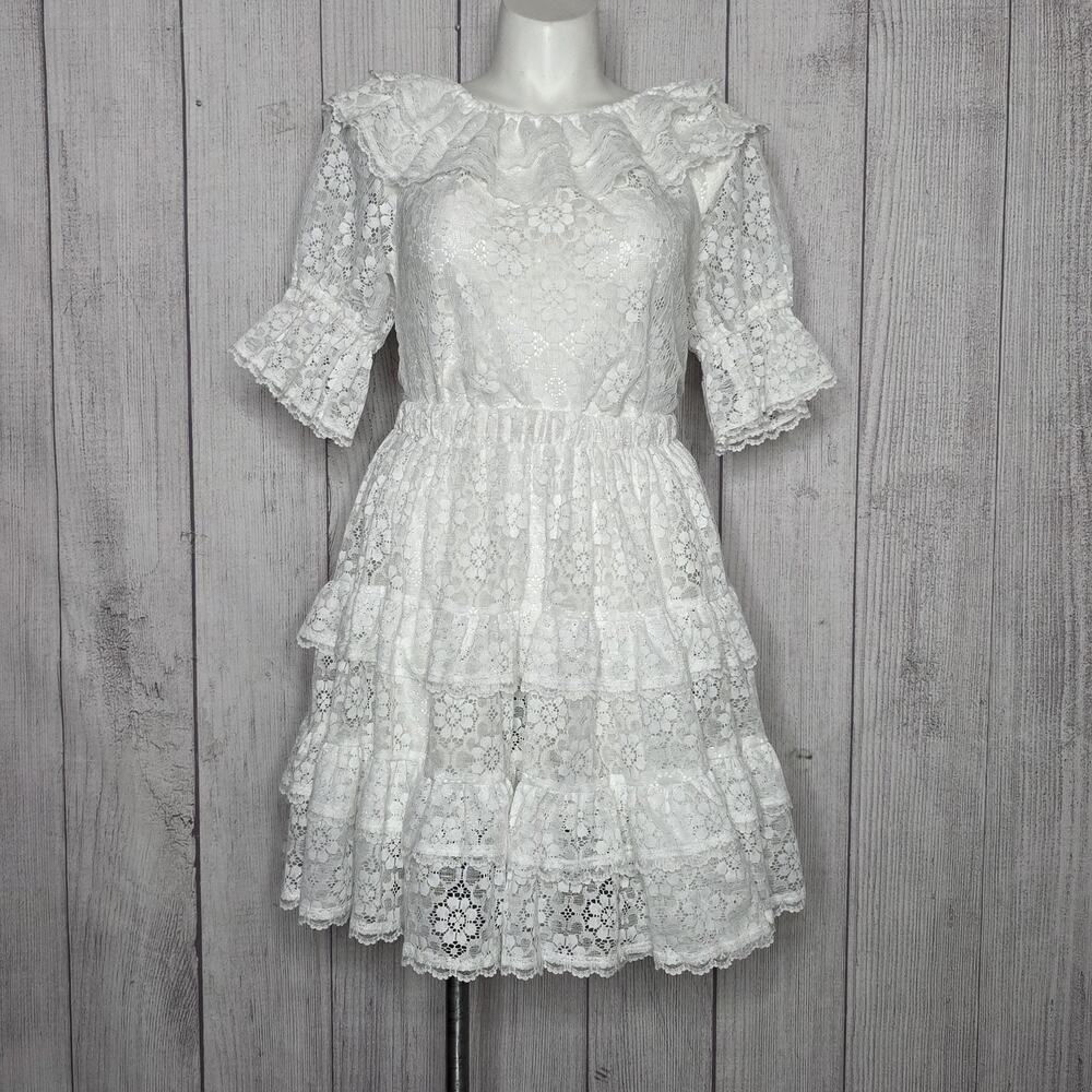 VTG Pitchfork Brand White Lace 2 Piece Skirt Top Set S Prairie Square Dance